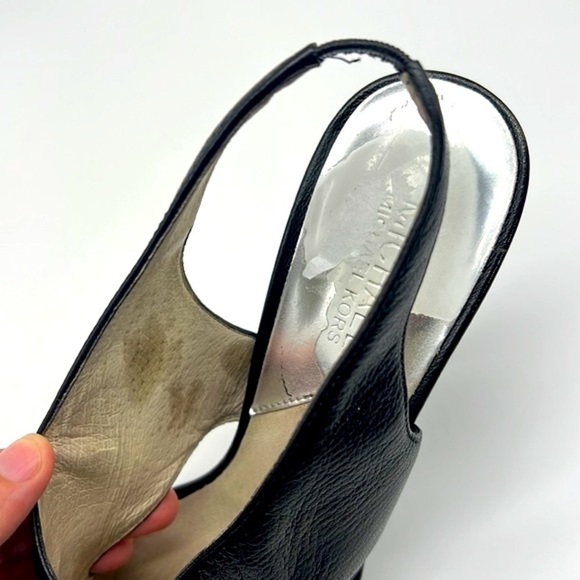 Michael Kors - Black & Patent Leather High Heels With Slingback Open Toe Size 9 - Picture 16 of 16